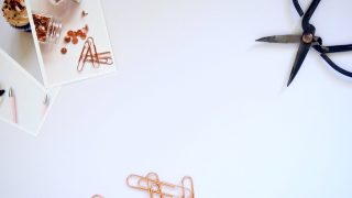 flat lay photography of paper clips and scissor